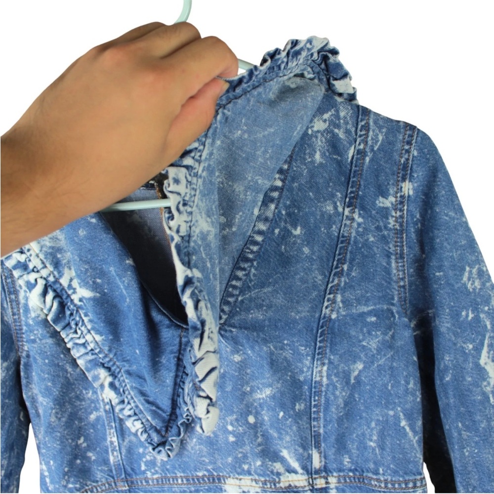 Ganni Light Bleach Denim V-neck Ruffle Collar Dress Size 38 US 6 - Picture 10 of 15